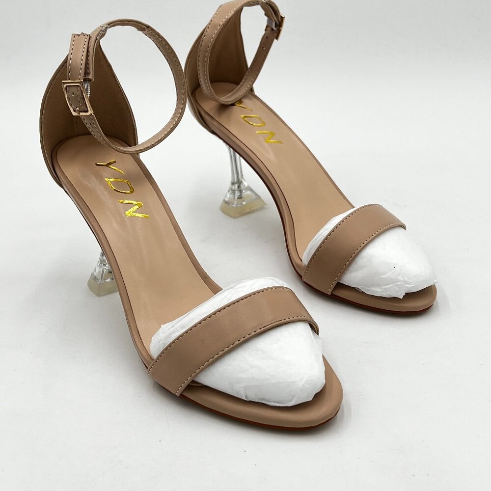 YDN Nude Women Ankle Straps Sandals Heeled Studded Special Kitten High Heels